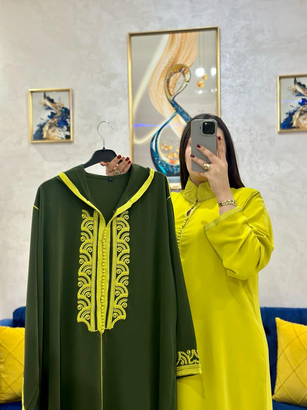 2 pieces Moroccan Jellaba Dress - Summer Collection 2025 Jallaba, Classy Embroidered Moroccan Djellaba - Eid Jalaba for Women