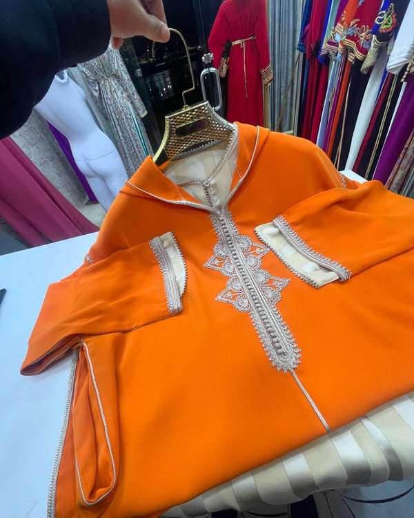 2 pieces Moroccan Jellaba, Djellaba for Women Collection 2025, Cross stitch Embroidery Hooded Kaftan, Arabic Jellaba - Bride Jallaba Nikah