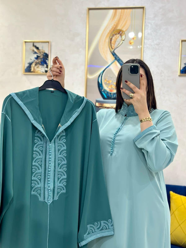 2 pieces Moroccan Jellaba Dress - Summer Collection 2025 Jallaba, Classy Embroidered Moroccan Djellaba - Eid Jalaba for Women