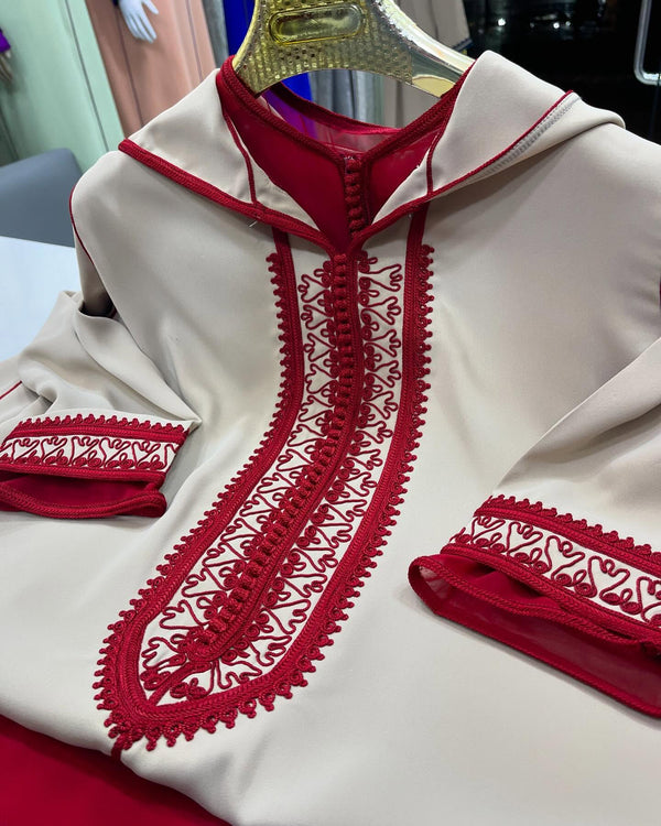 2 pieces Moroccan Jellaba, Djellaba for Women Collection 2025, Cross stitch Embroidery Hooded Kaftan, Arabic Jellaba - Bride Jallaba Nikah