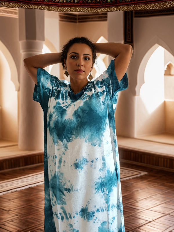 Blue and White Moroccan Caftan Dress