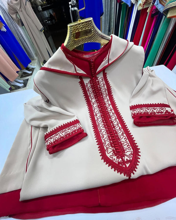 2 pieces Moroccan Jellaba, Djellaba for Women Collection 2025, Cross stitch Embroidery Hooded Kaftan, Arabic Jellaba - Bride Jallaba Nikah