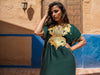 Green and Gold Moroccan Kaftan Dress - Elegant Resort or Relaxed Evening Wear
