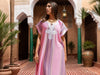 Pink Moroccan Kaftan Dress with White Embroidery