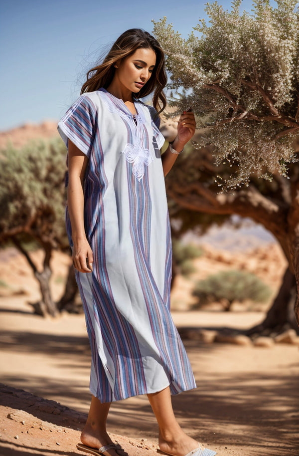 White Moroccan Bohemian Caftan Dress – Handmade Lightweight Kaftan for Women