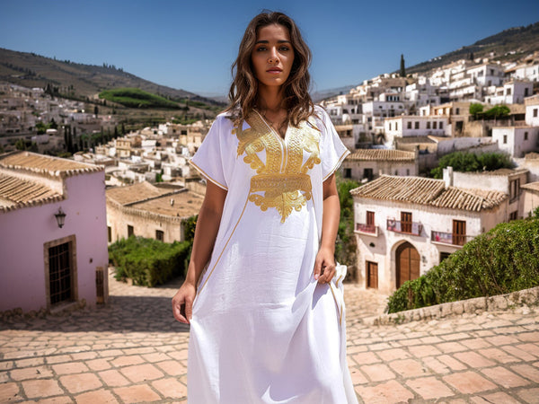 White Moroccan Caftan Maxi Dress for Women – Elegant Handmade Long Kaftan