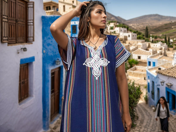 Sublime Blue Moroccan Caftan with Hand Embroidery