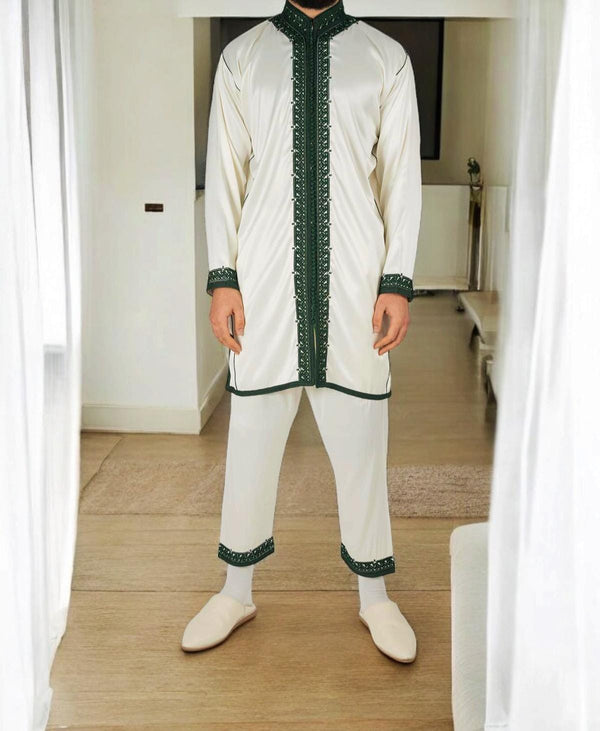 Elegant Traditional Green Jabador Set for Weddings & Special Events - 3-Piece Satin Moroccan Outfit with Embroidered Details all sizes