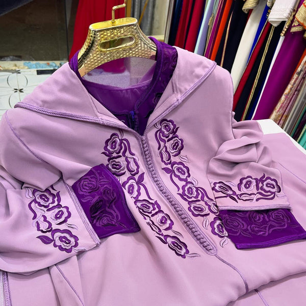 2 pieces Moroccan Jellaba, Djellaba for Women Collection 2025, Cross stitch Embroidery Hooded Kaftan, Arabic Jellaba - Bride Jallaba Nikah