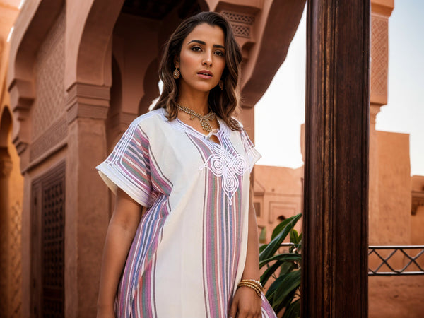 White Moroccan Bohemian Caftan Dress – Handmade Lightweight Kaftan for Women