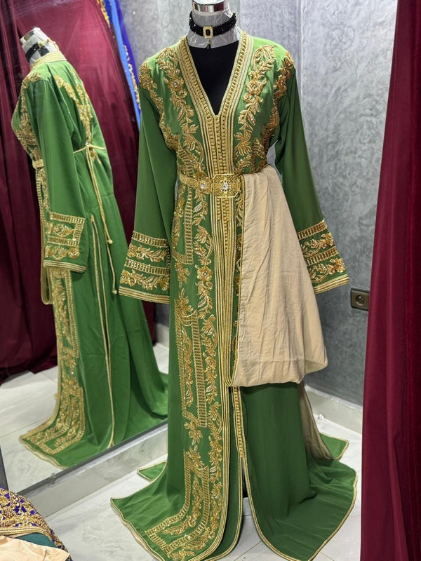 Green Moroccan Caftan Dress, Caftan for Women, Islamic Wedding, Moroccan Takchita Handmade Standard Size, Wedding Dress, Henna Nikah Dress