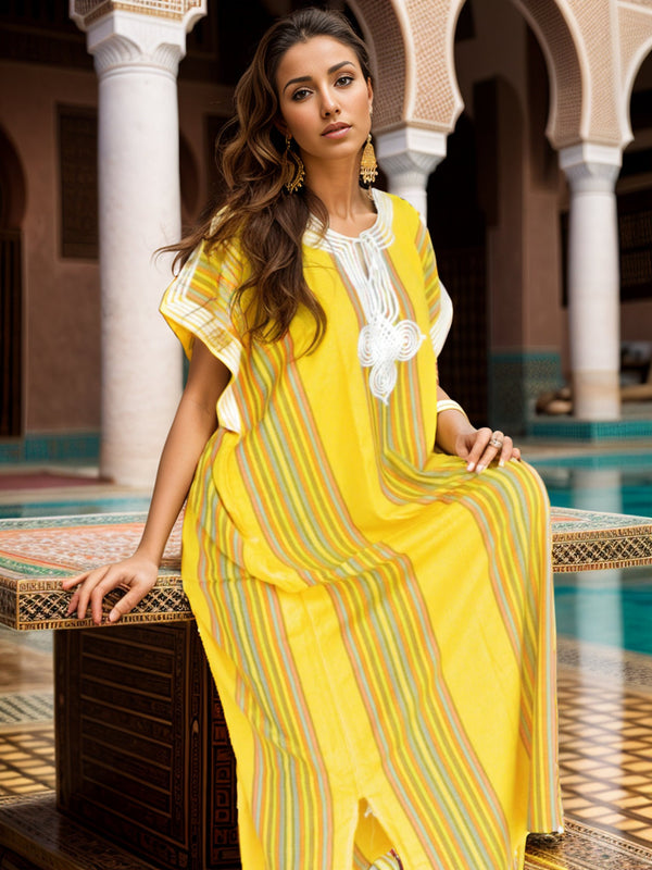 Moroccan Caftan Summer Yellow Dress for Women