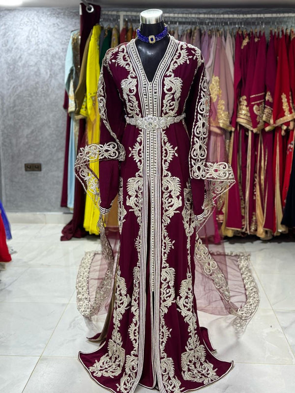 Elegant Moroccan Caftan Dress, White kaftan for Women, Bridal Dress, Handmade Embroidered Dress Henna, Wedding Dress - Nikah Dress Takchita