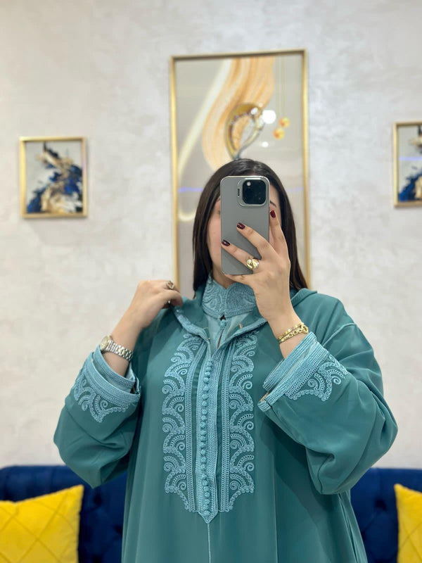 2 pieces Moroccan Jellaba Dress - Summer Collection 2025 Jallaba, Classy Embroidered Moroccan Djellaba - Eid Jalaba for Women