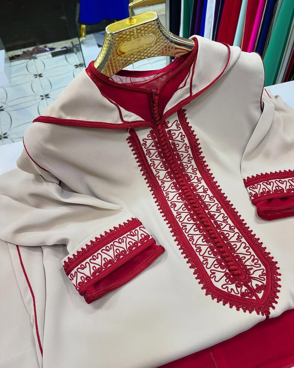 2 pieces Moroccan Jellaba, Djellaba for Women Collection 2025, Cross stitch Embroidery Hooded Kaftan, Arabic Jellaba - Bride Jallaba Nikah