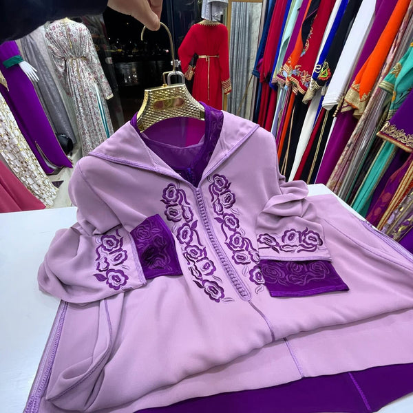 2 pieces Moroccan Jellaba, Djellaba for Women Collection 2025, Cross stitch Embroidery Hooded Kaftan, Arabic Jellaba - Bride Jallaba Nikah