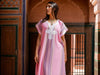 Pink Moroccan Kaftan Dress with White Embroidery