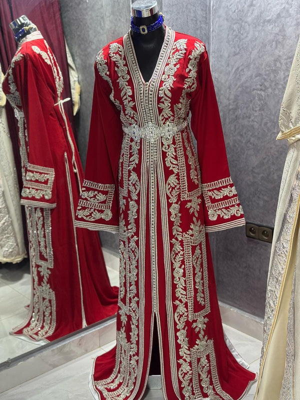 Elegant Moroccan Caftan Dress, White kaftan for Women, Bridal Dress, Handmade Embroidered Dress Henna, Wedding Dress - Nikah Dress Takchita