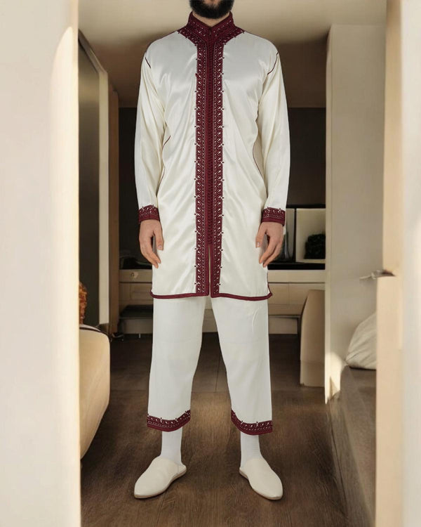 Elegant Traditional Red Jabador Set for Weddings & Special Events - 3-Piece Satin Moroccan Outfit with Embroidered Details all sizes