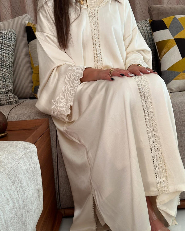 Elegant Moroccan Jellaba for Ramadan, Handcrafted with Zwak Lammalam, Moroccan Dfira Braid, Omra and Hajj Jalaba Dress - Eid al Fitr Gift