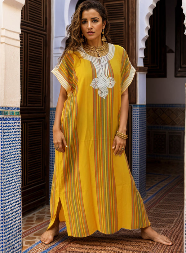 Moroccan Caftan Summer Yellow Dress for Women