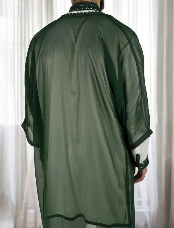 Elegant Traditional Green Jabador Set for Weddings & Special Events - 3-Piece Satin Moroccan Outfit with Embroidered Details all sizes