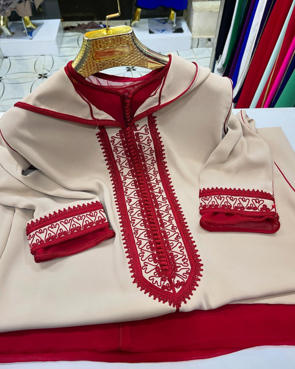 2 pieces Moroccan Jellaba, Djellaba for Women Collection 2025, Cross stitch Embroidery Hooded Kaftan, Arabic Jellaba - Bride Jallaba Nikah