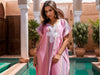 Pink Moroccan Kaftan Dress with White Embroidery