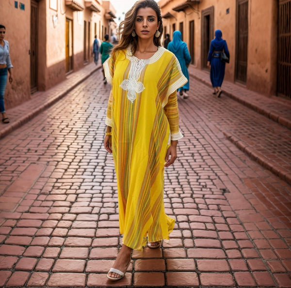 Moroccan Caftan Summer Yellow Dress for Women