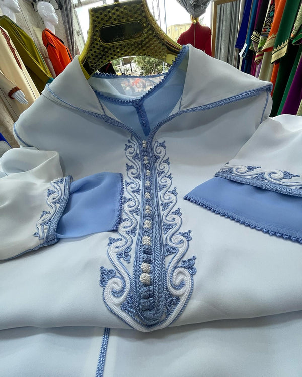 2 pieces Moroccan Jellaba, Djellaba for Women Collection 2025, Cross stitch Embroidery Hooded Kaftan, Arabic Jellaba - Bride Jallaba Nikah