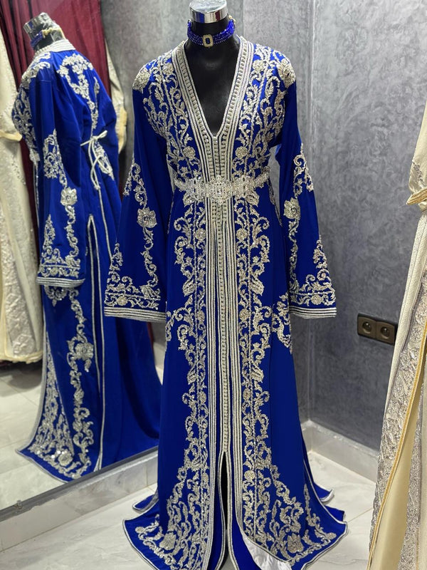 Elegant Moroccan Caftan Dress, White kaftan for Women, Bridal Dress, Handmade Embroidered Dress Henna, Wedding Dress - Nikah Dress Takchita