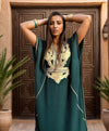 Green and Gold Moroccan Kaftan Dress - Elegant Resort or Relaxed Evening Wear