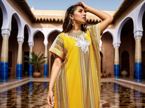 Moroccan Caftan Summer Yellow Dress for Women