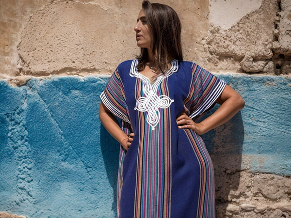 Sublime Blue Moroccan Caftan with Hand Embroidery