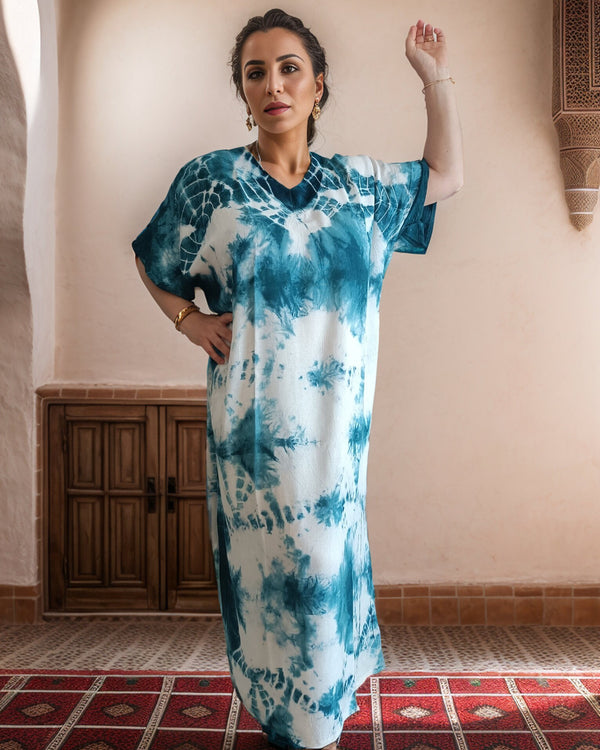 Blue and White Moroccan Caftan Dress