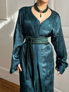 Royal Emerald Moroccan Kaftan – Handmade Satin Jacquard Wedding Dress