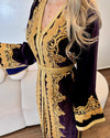 Royal Purple Velvet Moroccan Wedding Dress | Hand-Embroidered Gold Caftan