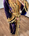 Royal Purple Velvet Moroccan Wedding Dress | Hand-Embroidered Gold Caftan