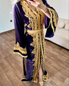 Royal Purple Velvet Moroccan Wedding Dress | Hand-Embroidered Gold Caftan