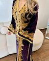 Royal Purple Velvet Moroccan Wedding Dress | Hand-Embroidered Gold Caftan