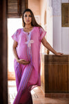 Pink Moroccan Kaftan Dress with White Embroidery