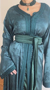 Royal Emerald Moroccan Kaftan – Handmade Satin Jacquard Wedding Dress